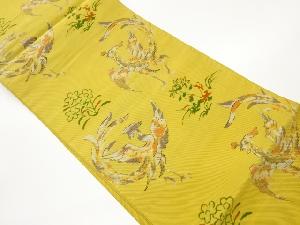 鳳凰に草花模様織出し袋帯